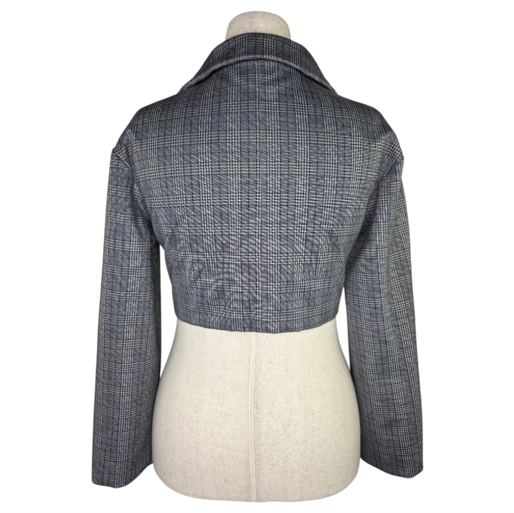 Farrow M Cropped Plaid Button Front Jacket Glen Check Boxy Stretch Blazer - Picture 6 of 10
